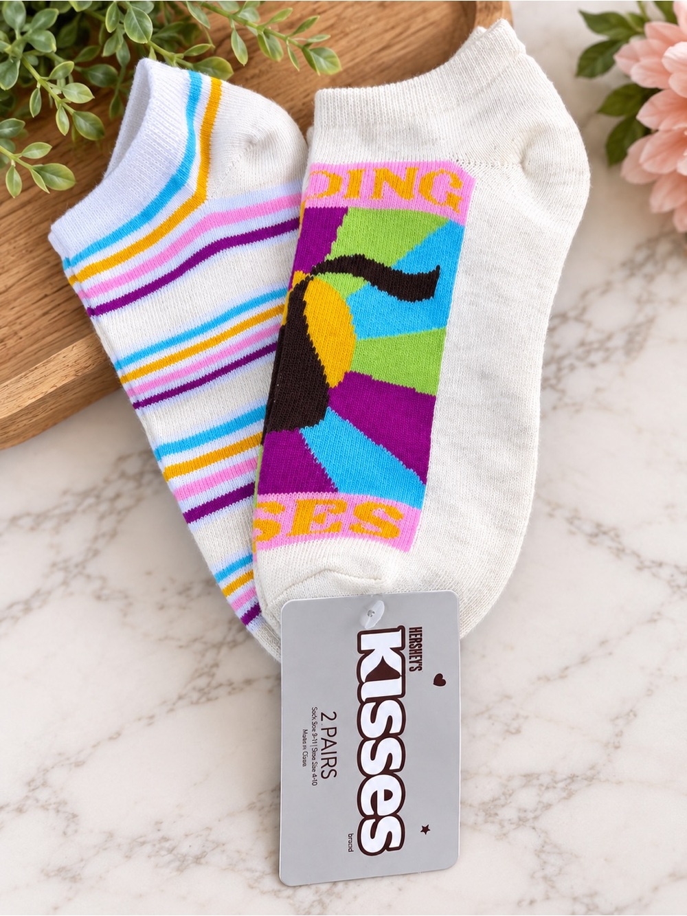 Hershey's Kisses Women's No-Show Sock 2-Pack - White with Multicolor Accents